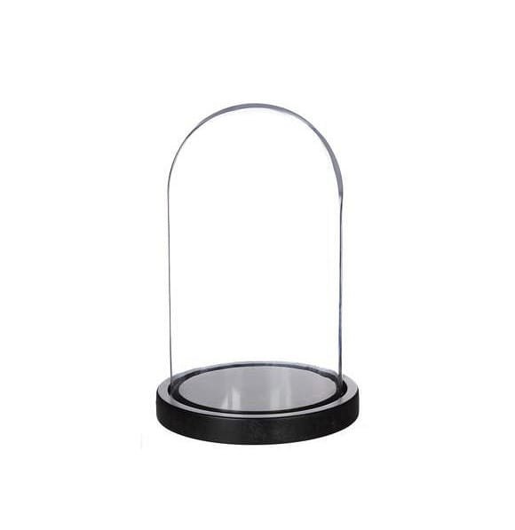 bell jar glass dome with wood base