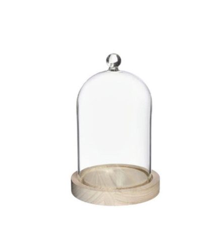 Glass dome with knob and wood base Ø12 h.19 cm